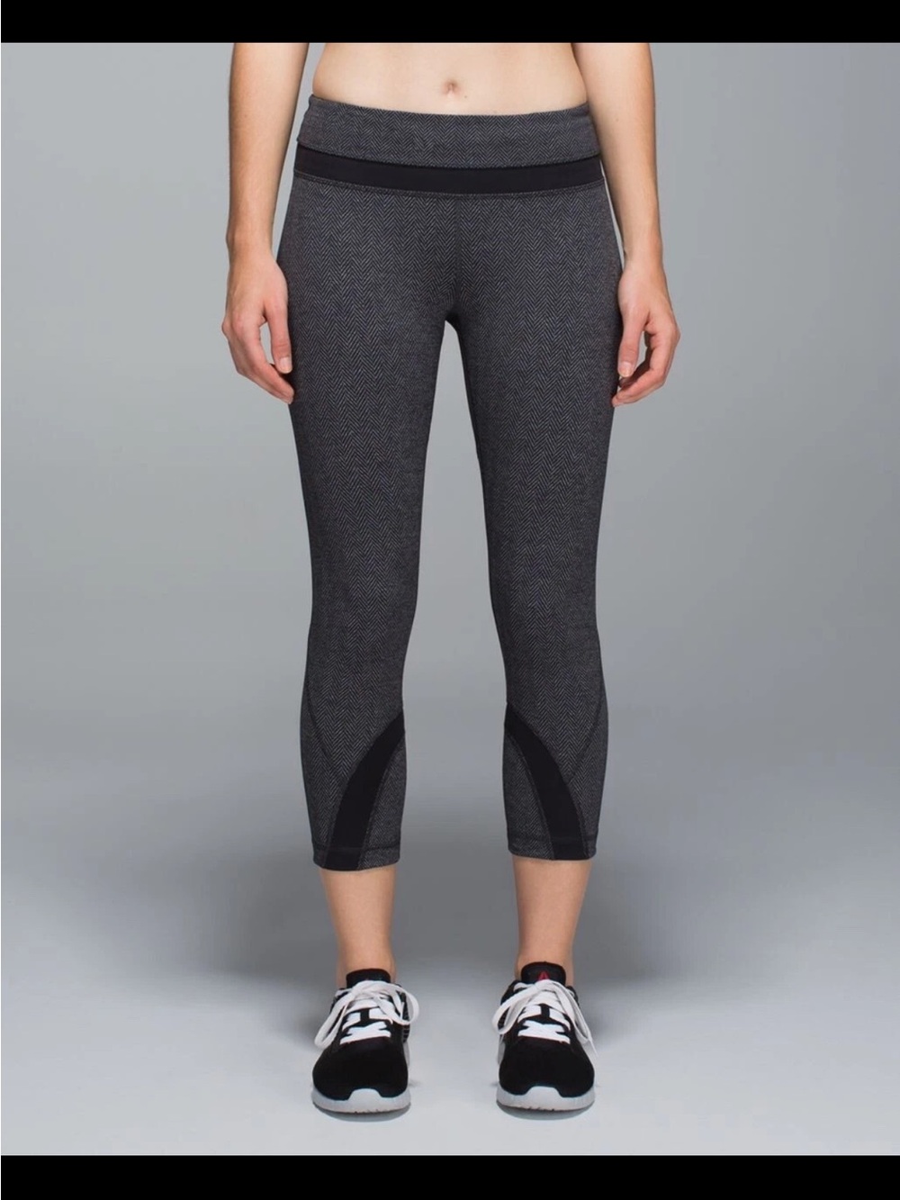 LULULEMON Run Inspire Crop II Leggings Heathered Herringbone Black Sz 4